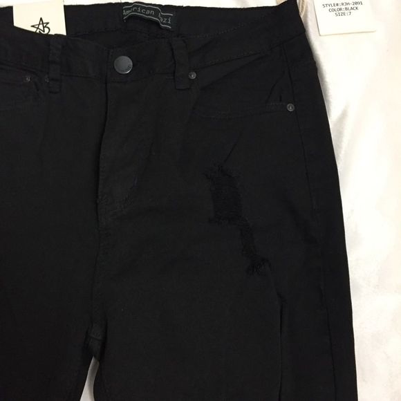 NWT American Bazi Skinny High Rise Jeans Black Sz 7 Distressed Destroyed - Picture 5 of 13